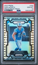 🔥2023 Panini Prizm SAM LaPORTA RC Press Proof Prizm #332 PSA 10 - POP 4 🔥 SSP
