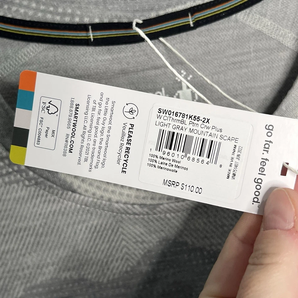 NWT Smartwool Womens 2X Classic Thermal Merino Wool 250 Base Layer Crew Top Gray - image 4 of 4