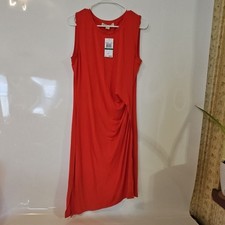 Michael Kors True Red Ruched Tank Dress Sleeveless Long Round Neck Size L