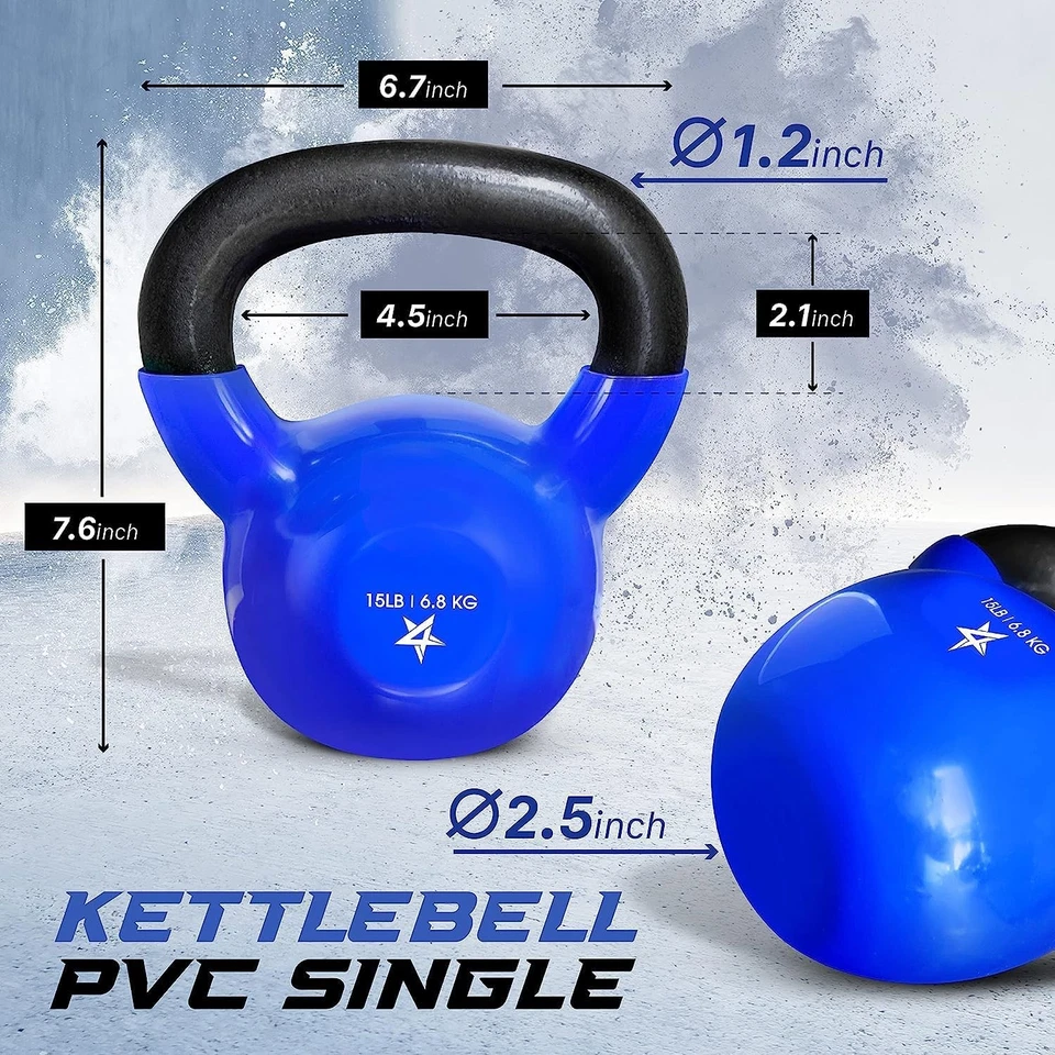 Kettlebell Yes4All, 5-100 lb recubierto de vinilo hierro fundido entrenamiento de fuerza Kettlebell Foto 2 de 4