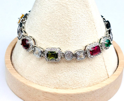New Multi Gemstone Bracelet SIlvertone has Extender Link 6.5'' - 7.5''