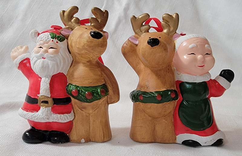 Ceramic Hanging Christmas Ornaments Santa Claus Mrs. Claus Reindeer (2)