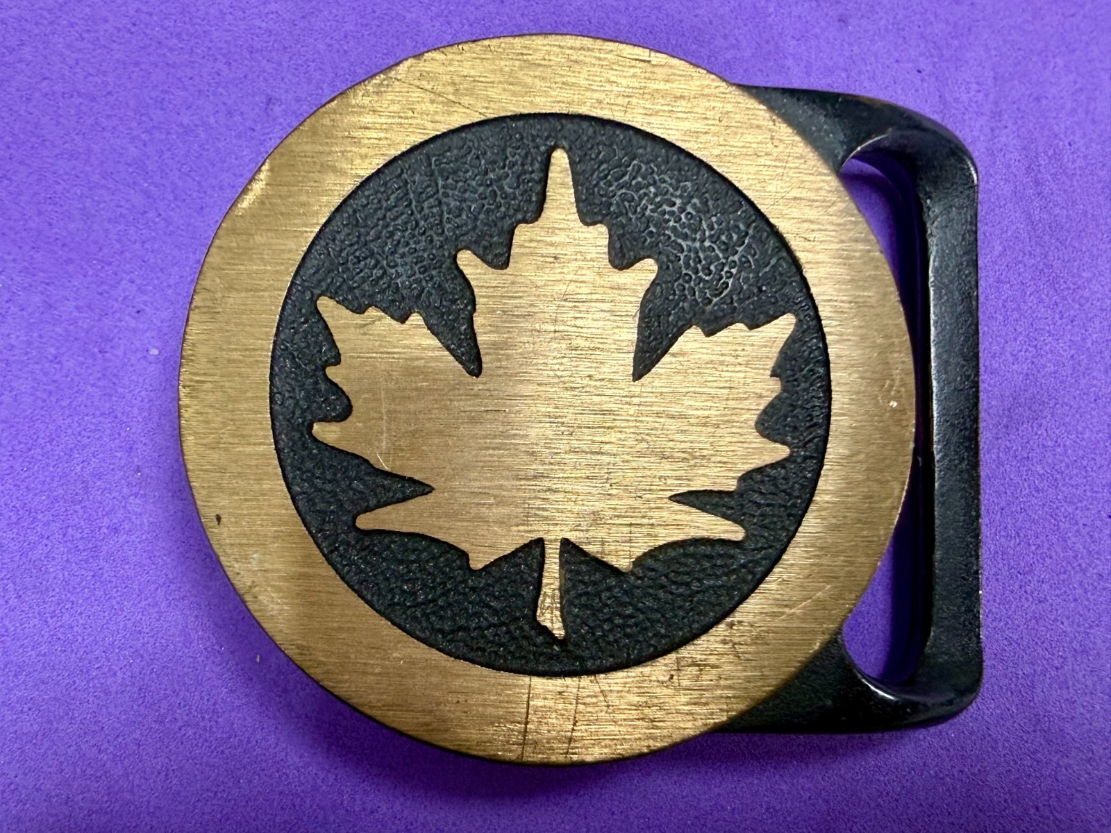 Maple Leaf Solid Brass Vintage 1978 Round Belt Bu… - image 15