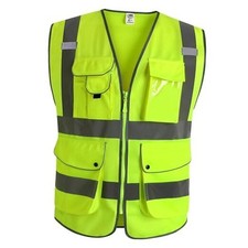 9 Pockets Class 2 High Visibility Zipper Front Safety Vest With Large Yellow