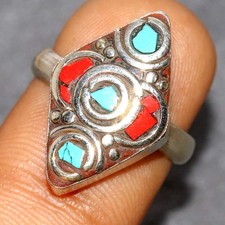 Nepali Tribal Tibetan Turquoise Red Coral Nepali Tribal Ring US 7 MJ