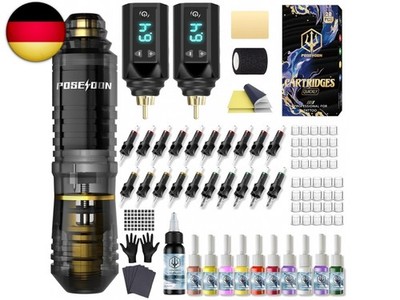 Akku-Rotary Tattoo Machine Kit mit 20 Tattoo-Kartuschennadeln, Tintenset & 2