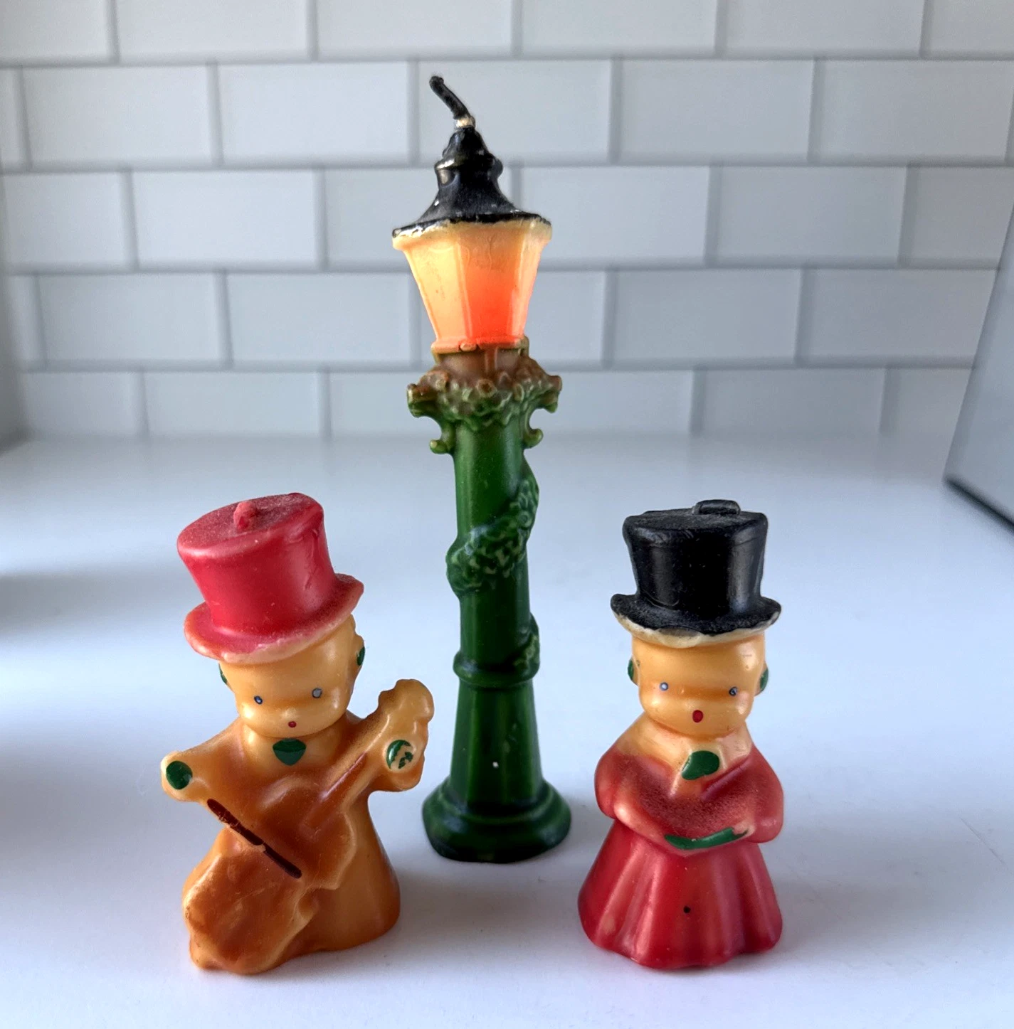 Vintage 1950s Gurley Christmas Candles Carolers Street Lamp Post Set of 3 image 3
