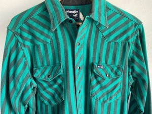 USA Made Wrangler Western HEAVY 100% Cotton Thick weave green stripe