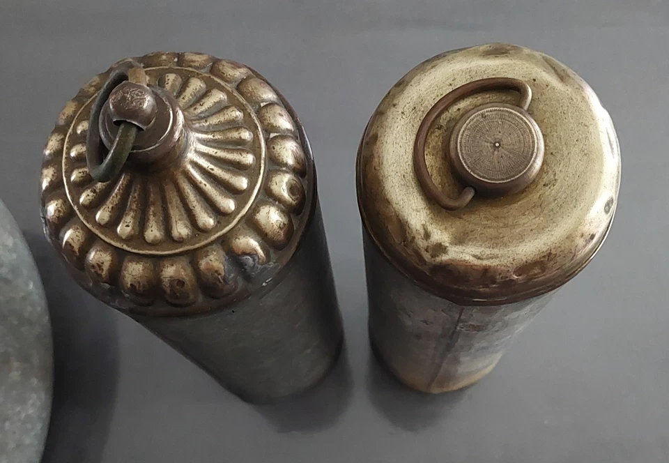 LOT 3 BOUILLOTTE  ANCIENNE  CHAUFFE LIT CYLINDRIQUE MÉTAL GALVANISÉ ET  LAITON - Photo 2/4