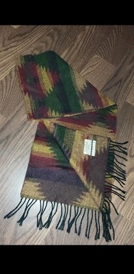 Vintage New York Studios Scarf Aztec Southwestern Tassel 90s Brown Green Fall 