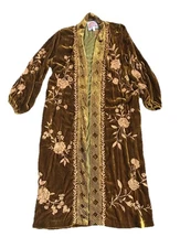 Johnny Was Velvet Embroidered Duster Size L Sumptuous Caramel Color Kimono Large