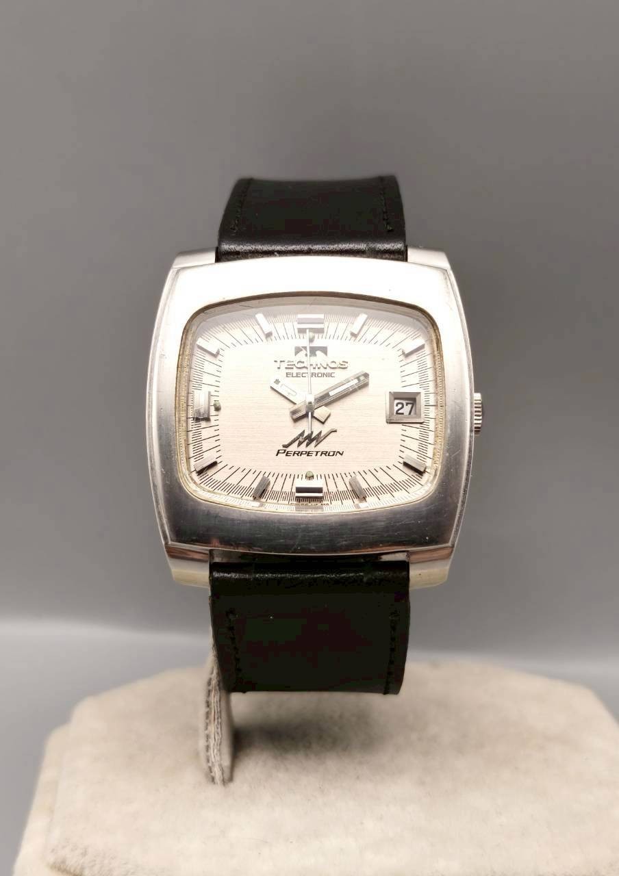 Technos Electronic Perpetron TV Dial Mens 1970s Vintage Watch Swiss Quartz