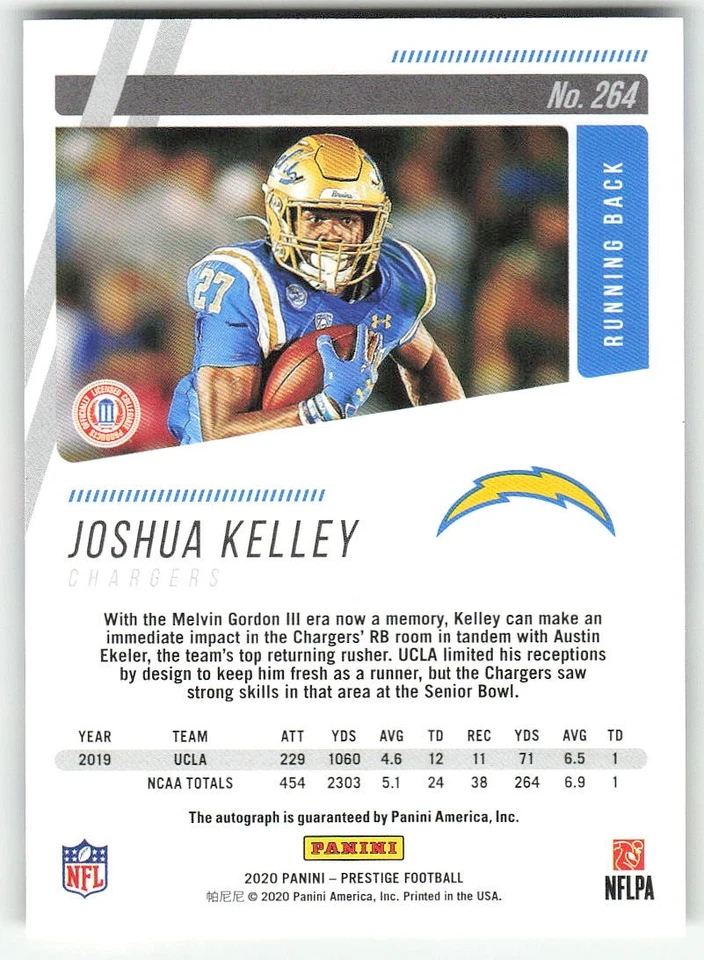2020 Panini Prestige #264 Joshua Kelley FOOTBALL Los Angeles Chargers - Image 2 of 2