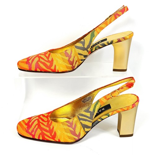 Bally Women 34.5 (4US) Erbina Orange Textured Fabric Leather Slingback Heels - Picture 3 of 14