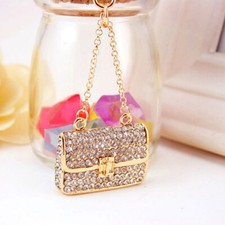 Silver Lady Handbag Shaped Crystal Diamante Bag Charms Handbag Keyring Pendant