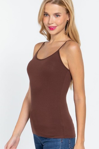 Cami Tank Adjustable Spaghetti Strap Cotton Fitted Sleeveless Top Shelf Bra - Picture 64 of 97