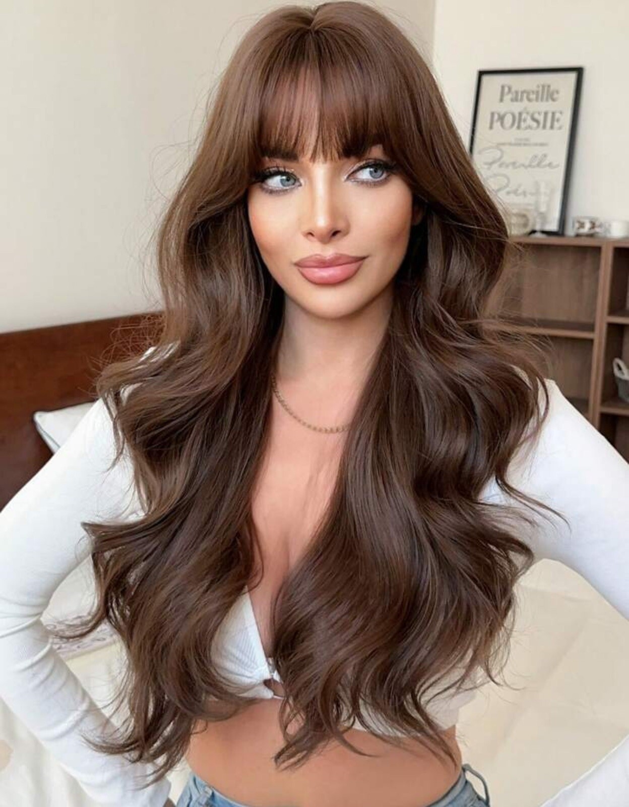 Perruque Femme Brun Foncé Résout le Manque de Volume Cheveux Lisses 70cm