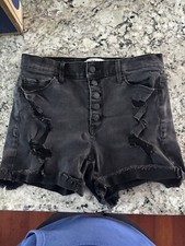 Mudd FLX Stretch High Rise Button Fly Black Denim Jean Shorts Juniors Size 7 B