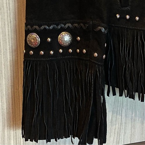 Scully Black Fringe Leather Suede Jacket Studs Size L Large - Picture 7 of 15