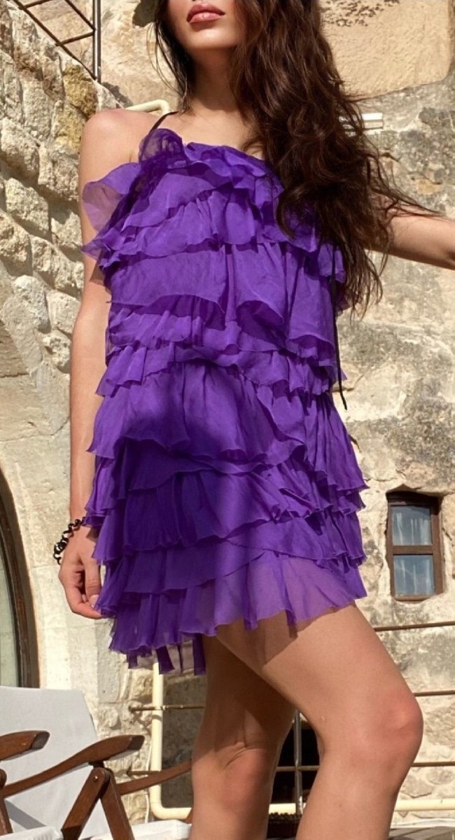【関税&送料込み】Dolce & Gabbana Violet Dress With Round AUTH vintage D&G Dolce&Gabbana purple layered silk mini