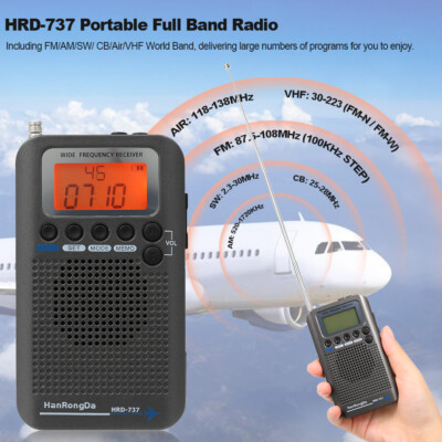 HanRongDa Portable FM/AM/SW CB/Air/VHF Full Band Radio Receiver w/Headphone F0O7