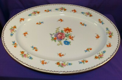 NORITAKE BONE CHINA DRESDLINA 16'' LG OVAL SERVING PLATTER DRESDEN FLOWERS GOLD