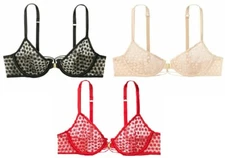 VICTORIA'S SECRET LUXE LINGERIE STARBURST UNLINED SHEER MESH DEMI BRA NUDE BLACK