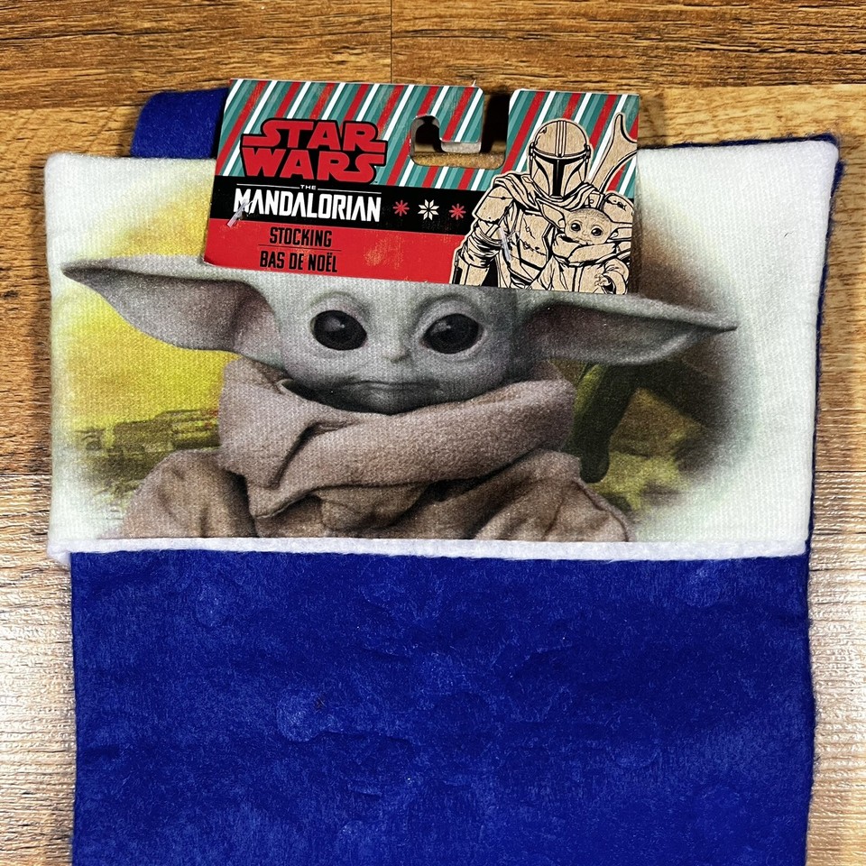 Star Wars The Mandalorian Baby Yoda Christmas Stocking Blue Snowflake ...