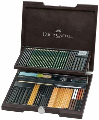 Faber-Castell PITT Monochrome 85-teiliges Sortiment im Holzkoffer, 112971