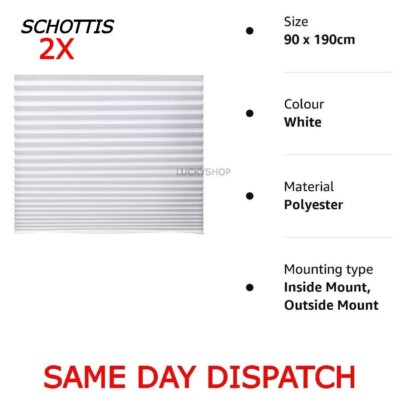 2 x Schottis Plissee Faltrollo weiß für Fenster (ohne Bohren) 90x190cm