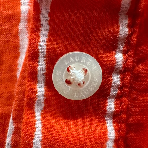 Lauren Ralph Lauren Medium Women's XL Orange Striped Button Up Tie Front Shirt - Picture 2 of 7