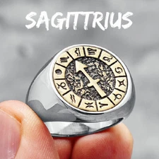 SAGITTARIUS Constellation Astrology Ring Stainless Steel, Silver gold, Size 7-13