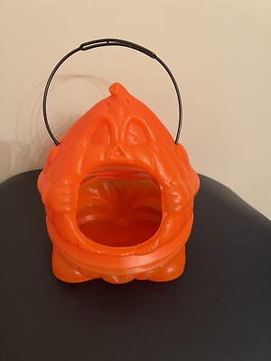 Vintage Halloween Frite N Up Pig Out Pumpkin Blow Mold Candy Bucket