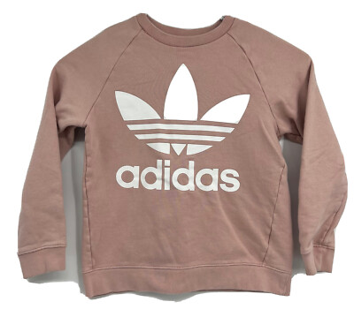 Womens Adidas Signature Trefoil Logo Crew Neck Sweatshirt Sz Small Pink 