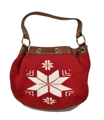 Vintage Polo Ralph Lauren Rugby Red Wool Leather Snowflake Holiday