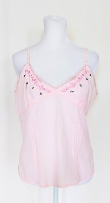 Periscope Beaded Camisole Tank Top Size Large Cotton Pink 100% Cotton