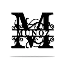 Personalized Last Name Metal Sign, Family Name Monogram Sign, Split Letter Decor