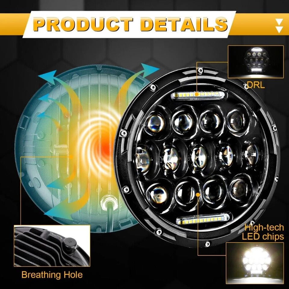 Faro delantero 7"" 13 LED + soporte de canastilla carcasa 150w para Harley Yamaha Honda Foto 4 de 4
