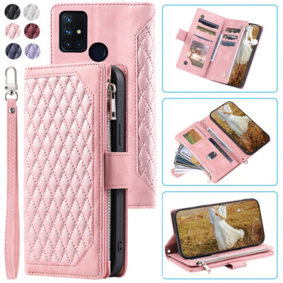 Luxury Rhombic Wallet Case,Leather Zipper Flip Card PhoneCase For OnePlus N10 5G