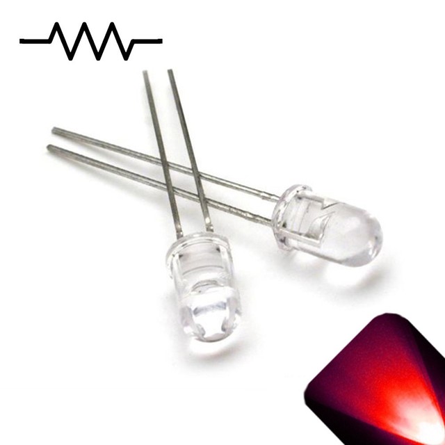 20 x 12v 5mm LED Light Red Ultra Bright Internal Resistor 5v15v 9v 6v