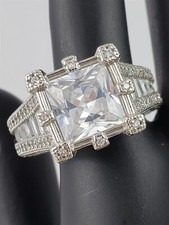 Vintage Sterling Silver 9mm Sparkling Gemstone Statement Ring Size 8.75 10 Grams