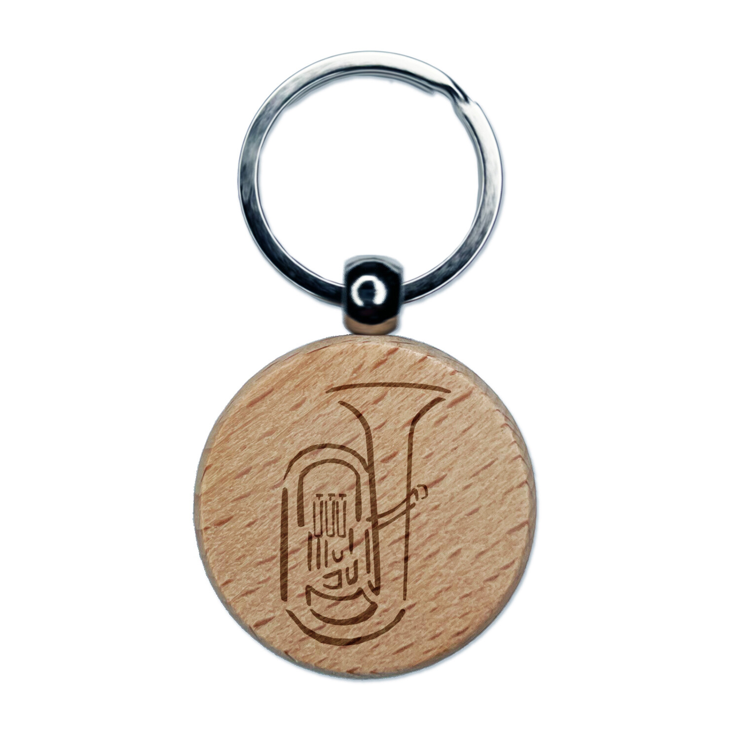 Tuba Music Instrument Sketch Engraved Wood Round Keychain Tag Charm