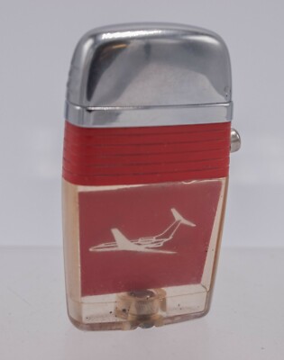 1960s Rare - Scripto VU Lighter - Lear Jet Plane - Red Visible Clear