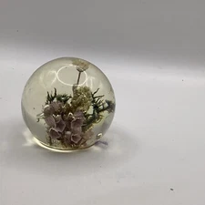 Round Lucite Floral Paperweight