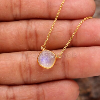 Natural Blue Rainbow Moonstone Solid 18k Gold Christmas Women