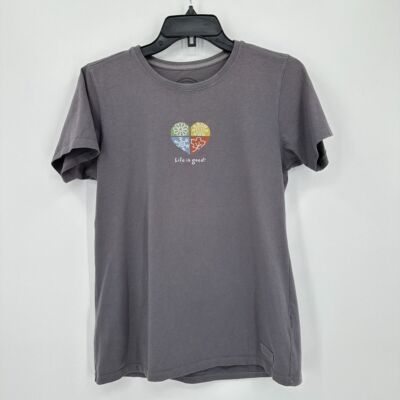 Life Is Good Shirt Womens S Gray Heart Graphic Seasons Minimalist Classic Fit