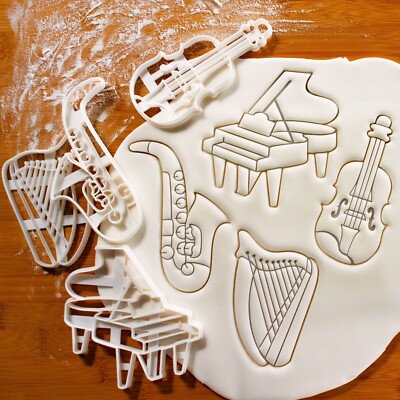 4er Set Musikinstrument Keksausstecher: Violine, Saxophon, Flügel & Harfe