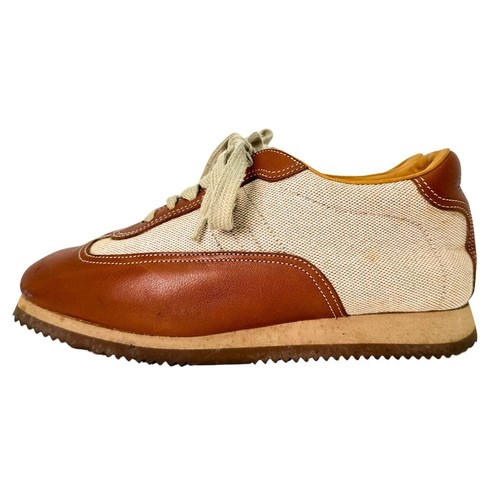 HERMES H logo quick sneakers Brown leather/canvas Women - Picture 2 of 8