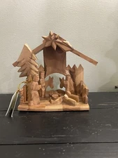OLIVE WOOD BETHLEHEM STAR HOLY LAND HAND CARVED NATIVITY CRECHE MANGER