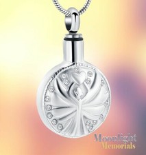 New Angel Crystal Heart Urn Cremation Pendant Ashes Memorial Necklace